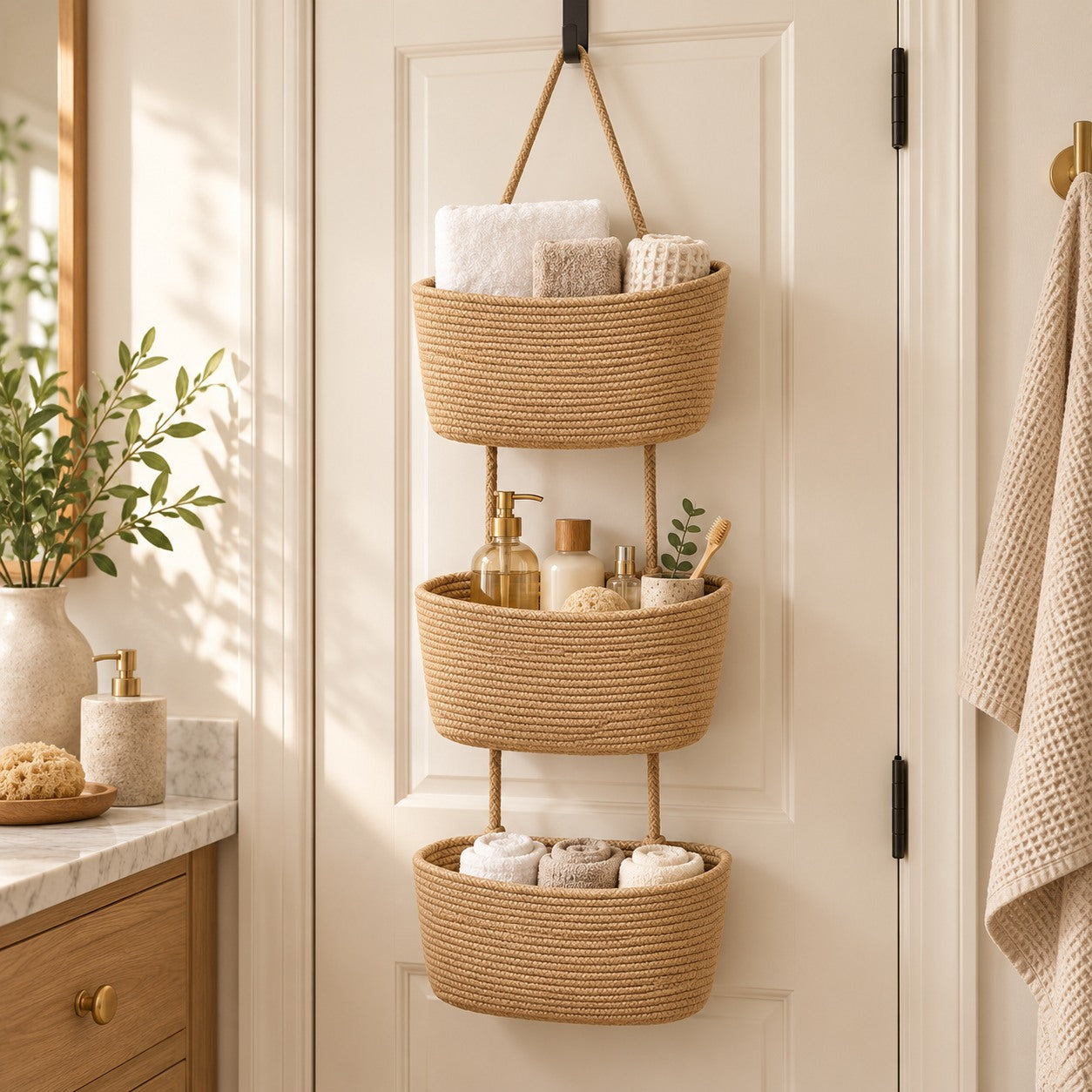 Woven Three-Tier Hanging Basket in an everyday setting